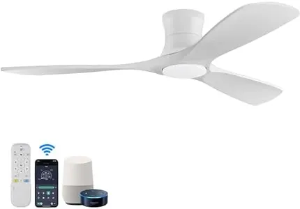 52in Smart Low Profile Ceiling Fans with Lights Remote,Quiet DC Motor,Outdoor Indoor Flush Mount Ceiling Fan,Control with WIFI Alexa App,Dimmable,6-speed,3 White Wood blades,for Modern Bedroom Patio