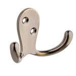 Decohooks Two Prong Robe Hook - Wide Design - Antique Brass - Door and Wall Mountable - Single - Fixings Included