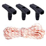 10 Meters Lawnmower Pull Cord Set 3.5mm Nylon Recoil Starter Rope Universal Replacement Strap Ropes Kit with 3 Black Handles for Gasoline Engine Work Tools Craftsman Chainsaw Lawn Mower Trimmer Use