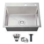 POPFLY 24×18 Inch Drop in Kitchen Sink, Topmount Handmade Single Bowl 18 Gauge 304 Stainless Steel Overmount Kitchen Sinks, Brushed