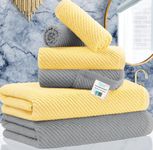 Towels for Bathroom, Bath Towels with Hanging Loop - 100% Cotton | Soft | Quick Dry | Thick, Towel Set of 6, 2 Large Bath Towels 30"x56", 2 Hand Towels 18"x28", 2 Washcloths 13"x13", Grey and Yellow