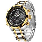 GOLDEN HOUR Luxury Stainless Steel Analog Digital Watches for Men Male Outdoor Sport Waterproof Big Heavy Wristwatch (Silver Gold Black)