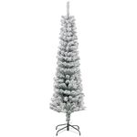 HOMCOM 5ft Snow Flocked Pencil Christmas Tree, Artificial Slim Xmas Tree with Realistic Branch Tips, Folding Metal Stand, Green