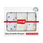 LuvLap 100% Cotton Muslin Baby Swaddle Set, Pack of 3, Size-120cm x 100cm (47"x39"), Triangles Printed on White, 0-18 Month+, Printed Mulmal Muslin Swaddle Wrap for New Born Baby