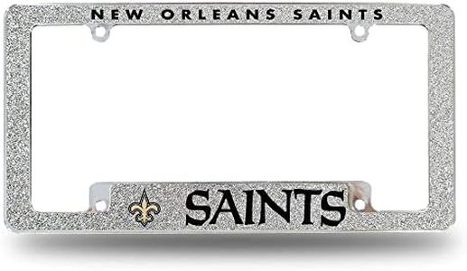 Rico Industries NFL New Orleans Saints Chrome All Over Automotive Bling License Plate Frame 12' x 6' Chrome All Over Automotive Bling License Plate Frame Design for Car/Truck/SUV