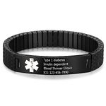 7.5 to 9.8 Inches Medical Alert Bracelet for Women Men Medical Bracelet Emergency ID Bracelets Free Engraved Personalized Medic Alert Bracelet for Adult (Black 7.3 inches (stretchable))