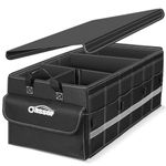 Oasser Trunk Organizer for SUV, Car Trunk Storage Organizer Collapsible Multi-compartments Cargo Storage Box with Foldable Soft Cover, Reflective Strip, Non Slip Bottom E3D Black
