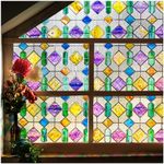 Coavas Stained Glass Window Film Privacy Window Film 3D Decorative Window Film Uv Sun Blocking Rainbow Window Film Static Cling Vinyl Prism Window Cling Non Adhesive Window Covering 44.5 x 100cm