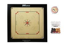 Synco Tournament Full Size Carrom Board with Wooden Coins and Professional Striker 15g (Champion Genius 16mm)