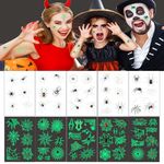 Kaderas Halloween Tattoos for Kids, 10 Sheets Luminous Spider Temporary Tattoos Glow in the Dark Stickers for Boys Girls as Party Bag Fillers Favors Game Supplies