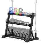 JX FITNESS 3-Tier Dumbbell Rack Multifunctional Weight Storage Weight Organizer for Home Gym Fit for Dumbbells, Kettle dumbbells, Weight Plates, Olympic Bar and Curl Bar