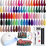 MEFA 60 Pcs Gel Nail Polish Kit with UV Light, 42 Colors All Seasons Soak Off UV Gel Polish Nail Set with Matte/Glossy Base Top Coat Cuticle Remover Essential Manicure Tools Nails Art DIY Salon Gift 7ml