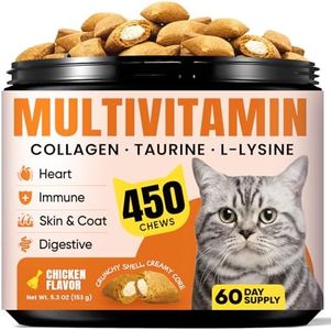 Cat Vitamin Treats with L-Lysine & Taurine – 12 Essential Vitamins & 5 Minerals, Cat Multivitamin Supplement for Immune, Joint & Skin Support, Daily Health Formula for Indoor & Senior Cats – 450 Chews