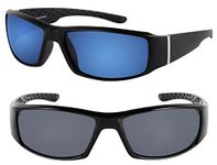 Mass Vision 'The Diesel' 2 Pair of Extra Large Polarized Sunglasses for Men with Wide Heads (Black/Open Road Blue)