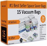 Home-Complete Vacuum Storage Bags- 15 Multi Size Space Saving Air Tight Compression Organizers for Closet Clutter, Clothes, Linens- Pump Included