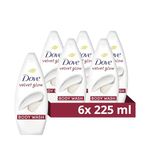 Dove Velvet Glow Body Wash Body Cleanser shower gel with plant-based moisturisers for softer, smoother skin after one shower 6x 225 ml