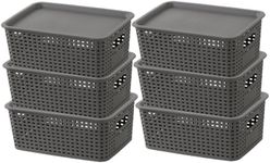 HERMKL Plastic Storage Baskets with Lid Stackable Storage Bins,Household Organizers for Home Storage- Cabinets, Countertop, Drawers,Under Sink or On Shelves,6 Pack (Grey)