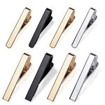 ALBOYI 8 Piece Men's Tie Clip Clasp Bar Formal Business Men's Necktie Clips Set Shirts Men Slim Tie Pin Clamp, Two Length Styles, Gold/Silver Black 3 Tone