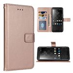 FDCWTSH Compatible with BlackBerry KEYone Wallet Case Wrist Strap Lanyard and Leather Flip Card Holder Stand Cell Accessories Mobile Folio Phone Cover for KEY1 Key 1 One BBB100-1 Women Men Rose Gold