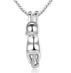 findout 925 sterling silver 3D cute cat Lover Matte surface/smooth pendant necklace (f1581) (smooth)