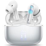 Wireless Earbuds, Bluetooth 5.3 Headphones in Ear with HiFi Stereo Deep Bass, 4 ENC Noise Cancelling Mic Wireless Earphones 40H Playtime, Bluetooth Earbuds Dual LED Display, IP7 Waterproof, Silver