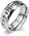 Veylenix Viking Ring for Men, 8MM Nordic Runes Ring Silver/Gold/Black Stainless Steel Band Mens Rings, Silver 7