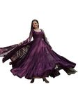 Fashion Basket Women's Faux Georgette Embroidered Yellow Anarkali Gown with Dupatta (Medium) (XX-Large, Purple)