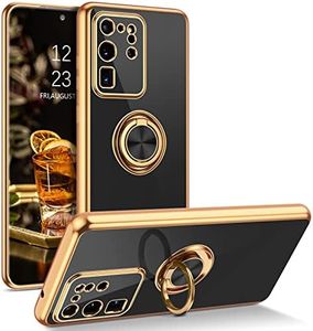 DUEDUE for Samsung Galaxy S20 Ultra Case with Ring Holder Kickstand 360 Degree Rotation Magnetic Car Finger Soft TPU Slim Cover Shockproof Full Body Phone Case for Samsung S20 Ultra 6.9", Black