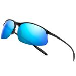 SUNGAIT Ultra Lightweight Rimless Polarized Sports Sunglasses for Men Fishing Running UV400 Protection, Black Frame/Blue Lens