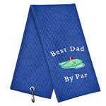 Funny Golf Towel, Best Dad by Par - Golf Gifts for Men, Golf Accessories for Men, Embroidered Golf Towels for Golf Bags with Clip, Blue