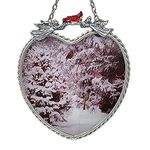 BANBERRY DESIGNS Winter Cardinal Scene Home Decor- Glass Heart Window Decoration with Red Cardinals and Snowy Scene - Heart Sun Catcher