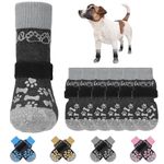 KOOLTAIL Anti Slip Dog Socks, Double Sides Dog Shoes with Adjustable Straps for Hardwood Floor, 3 Pairs Prevent Licking Paw Protector for Small Medium Large Dogs (Grey M)