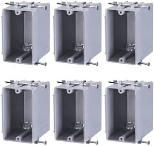 LEONLITE One Gang New Work Electrical Outlet Box, Ultra-deep 22.5 Cubic Inch Device Box, PVC Electrical Junction Box for Switch, GFCI, Step Light, ETL Listed, Gray, Pack of 6