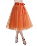 DRESSTELLS Tulle Skirts for Women Knee Length Long Adult Tutu Layered Short Prom Party Midi Skirt for Girls Orange S