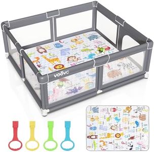 Voovc Premium Baby Playpen with Mat, 71x60 Inches Extra Large Play Pen for Babies and Toddlers, Indoor & Outdoor Activity Center, Safety Baby Playpen with Gate Prints (Enamel Gray)