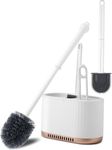 Vasukie Silicone Toilet Brush and Holder Set, with a Extra Crevice Cleaning Brush Deep Cleaning Toilet Bowl Brush for Bathroom Toilet Brushes for Bathroom Wall Mounted Water Drop (4IN1 White)