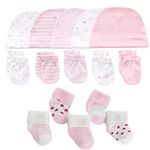 MAMIMAKA Newborn Baby Boys Caps Mittens and Terry Socks Cotton Newborn Clothes Set, Baby Thick Warm Socks Scratch Hats Gloves for 0-6 Months