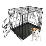 FoxHunter Pet Dog Puppy Cat Training Cage Crate Carrier Metal Folding With Door and Tray Black New (24 inch)