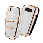 ELOHEI for Audi Key Fob Cover Case,Premium Soft TPU Stripes 360 Degree Full Protection Key Shell Key Case Cover Compatible with Audi A1 A3 Q3 Q7 R8 A6L TT (Gold Edge White)