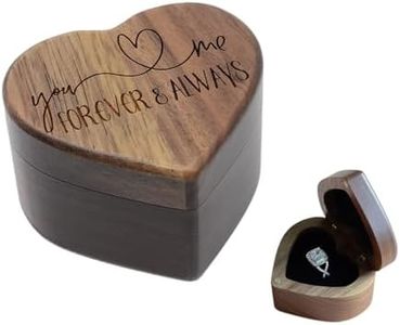 Cozioz Handcrafted Engagement Ring Box for Proposal Pocket Size Walnut Wooden Heart Engraved (You and Me Forever and Always)