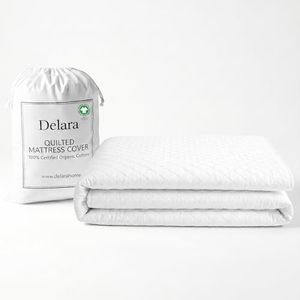 Delara 100% Organic Cotton Quilted Mattress Protector, GOTS Certified, Ultra-Soft Cooling & Breathable, 400 GSM Plush Padding, Deep Pocket 18 Inches, Machine Washable (King 78"x80")
