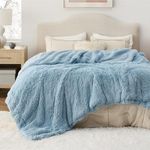 Bedsure Soft Fuzzy Faux Fur King Size Blanket Blue – Cozy, Fluffy, Plush Sherpa Fleece Blanket, Furry, Shaggy Blanket for Couch, Bed, Sofa, Thick Warm Blankets for Women, 108x90 Inches, 640 GSM