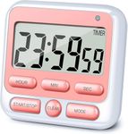 DHVSAM Digital Kitchen Timer with Mute/Loud Alarm Switch ON/Off Switch, 24 Hour Clock & Alarm, Memory Function Count Up & Count Down for Kids Teachers Cooking, Large LCD Display, Strong Magnet (Pink)