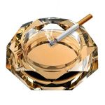 YUEMING Glass Ashtray, Crystal Clear Octagonal Ashtray Octagonal Ashtray for Indoor or Outdoor Use, Ash Holder for Smokers, Desktop Smoking Ash Tray for Home Office Decoration (Gold-10cm)