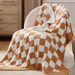 Bedsure Super Soft Knit Throw Blanket - Warm Cozy Reversible Checkerboard Camel Blanket, Fluffy Fuzzy Plush Lightweight Print Blanket for Couch Sofa Bed (50" x 60")