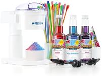 Hawaiian Shaved Ice S700 Kid-Friendly Snow Cone Machine Kit with 3-16oz. Syrup Flavors: Cherry, Grape, and Blue Raspberry, Plus 25 Snow Cone Cups, 25 Spoon Straws, and 3 Black Bottle Pourers