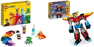 LEGO 11017 Classic Creative Monsters, Construction Playset with 5 Mini Build Monster Toys & 31124 Creator 3in1 Super Robot Toy to Dragon Figure to Jet Plane