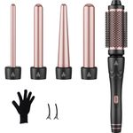 5 in 1 Curling Wand Set, Curling Iron Set with Thermal Brush and 4 Interchangeable Ceramic Curling Wand (0.35″-1.25″), 2 Temps, Instant Heat Up, Dual Voltage Curling Iron for Styling, Rose Gold