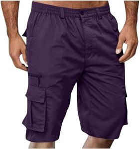 Generic Cargo Shorts for Men Stretch Waist Purple M