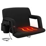 Alpcour Heated Folding Stadium Seat – Deluxe Reclining Bleacher Chair with Back & Arm Support – Extra Thick, Lightweight and Waterproof with Detachable Pocket for Phone, Drinks, and Food